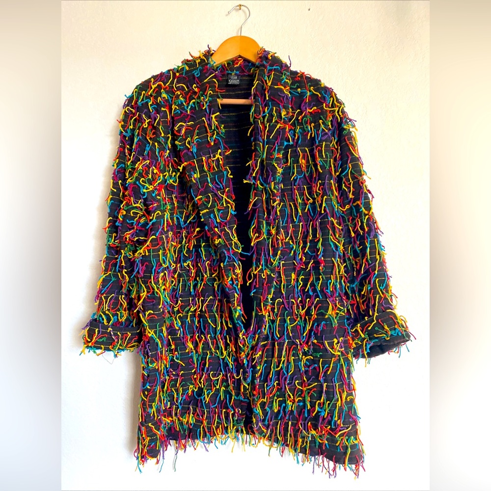 Vintage Car Pool Couture Bold Multicolor Strings Black Jacket large